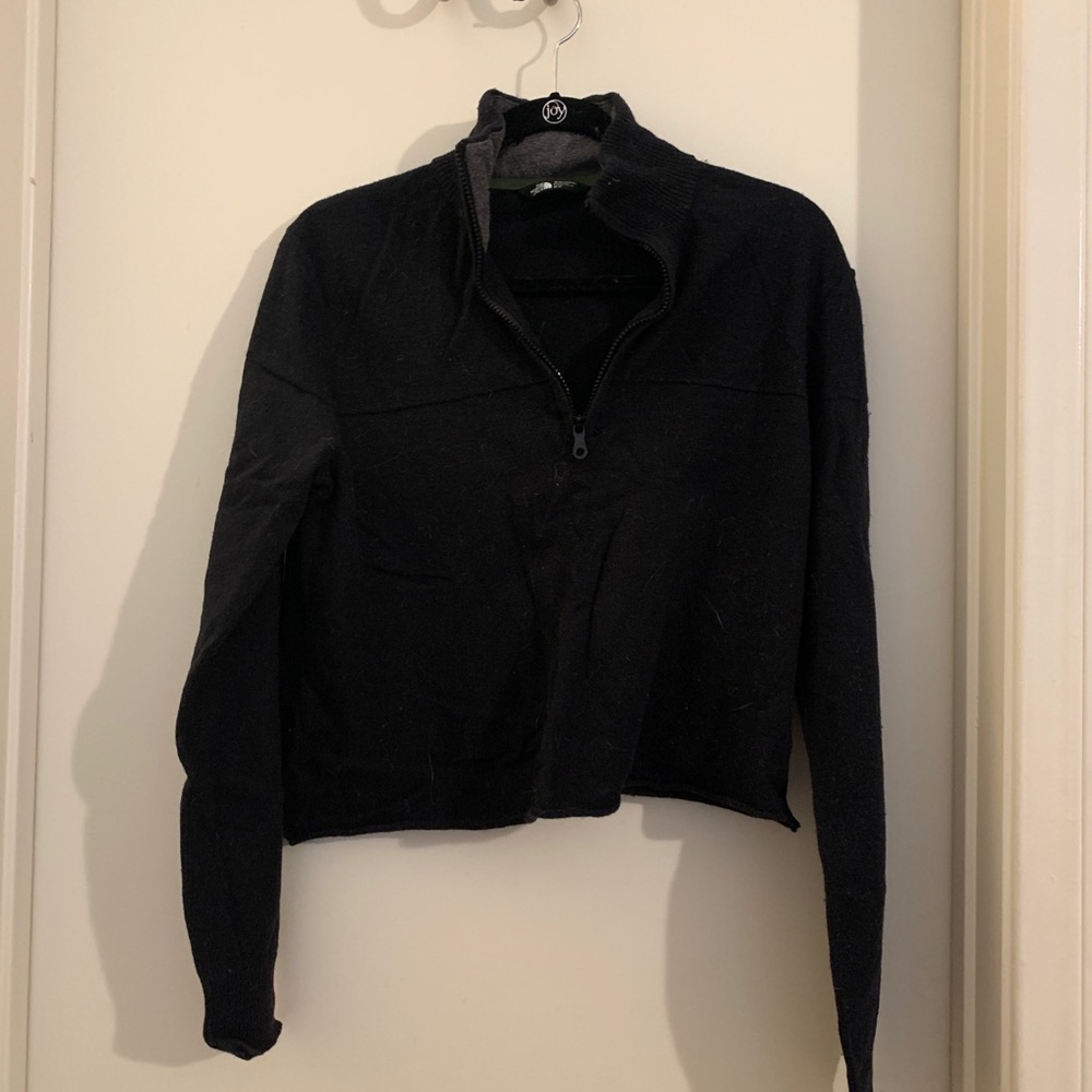 Cropped Half Zip Pull Over Sweater